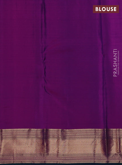 Pure kanchipuram silk saree dark purple and dual shade of green with zari woven buttas and zari woven border