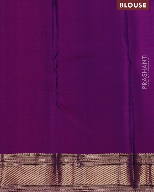 Pure kanchipuram silk saree dark purple and dual shade of green with zari woven buttas and zari woven border