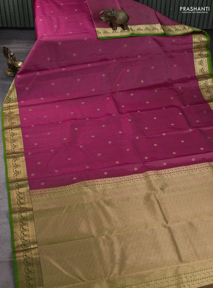 Pure kanchipuram silk saree magenta pink and light green with allover vairaosi pattern & zari buttas and zari woven paithani style border