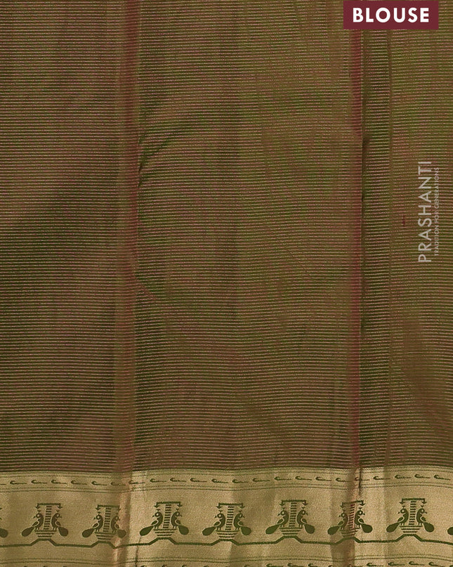 Pure kanchipuram silk saree magenta pink and light green with allover vairaosi pattern & zari buttas and zari woven paithani style border