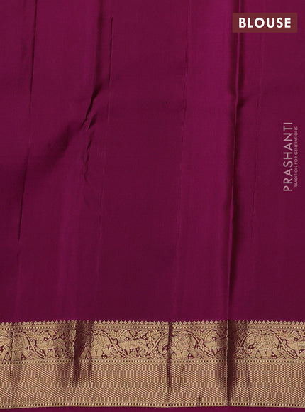 Pure kanchipuram silk saree green and magenta pink with allover zari stripe pattern and rich zari woven border