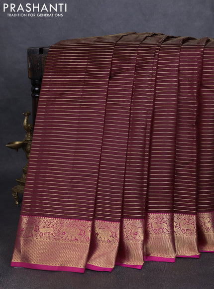 Pure kanchipuram silk saree maroon and pink with allover zari stripe pattern and rich zari woven border
