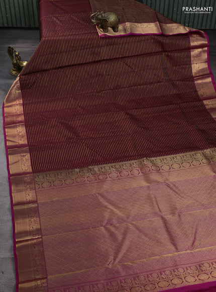Pure kanchipuram silk saree maroon and pink with allover zari stripe pattern and rich zari woven border