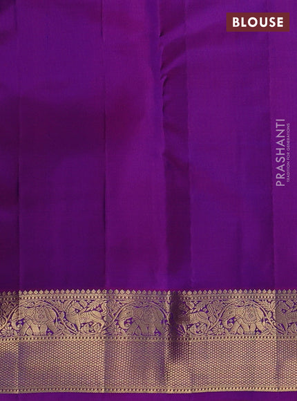 Pure kanchipuram silk saree violet and purple with allover zari stripe pattern and rich zari woven border