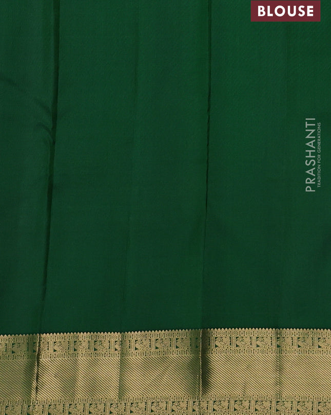 Pure kanchipuram silk saree elaichi green and green with allover zari checks & buttas and rich zari woven border