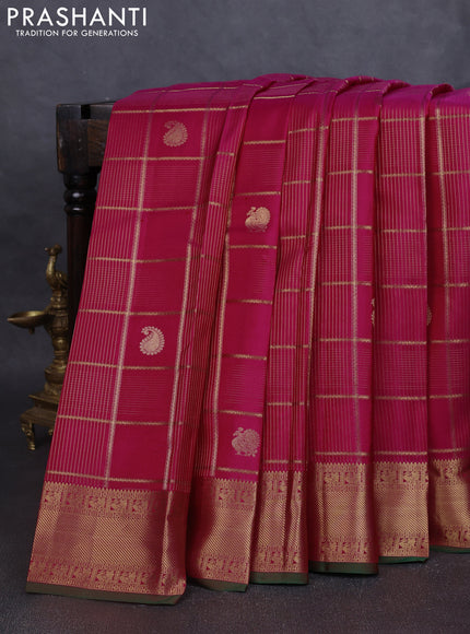 Pure kanchipuram silk saree pink and green with allover zari checks & buttas and rich zari woven border