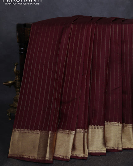 Pure kanchipuram silk saree deep maroon with allover zari stripe pattern and rich zari woven border