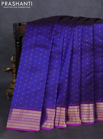 Pure kanchipuram silk saree blue and purple with allover zari woven 1000 buttas and rich zari woven border