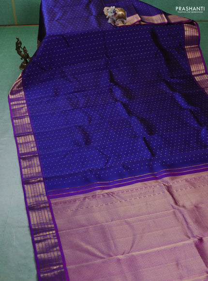 Pure kanchipuram silk saree blue and purple with allover zari woven 1000 buttas and rich zari woven border