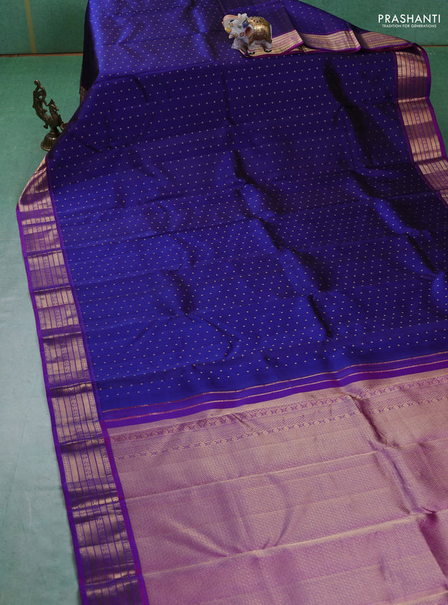 Pure kanchipuram silk saree blue and purple with allover zari woven 1000 buttas and rich zari woven border