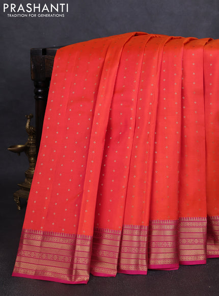 Pure kanchipuram silk saree orange and pink with allover zari woven 1000 buttas and rich zari woven border