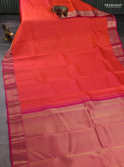 Pure kanchipuram silk saree orange and pink with allover zari woven 1000 buttas and rich zari woven border