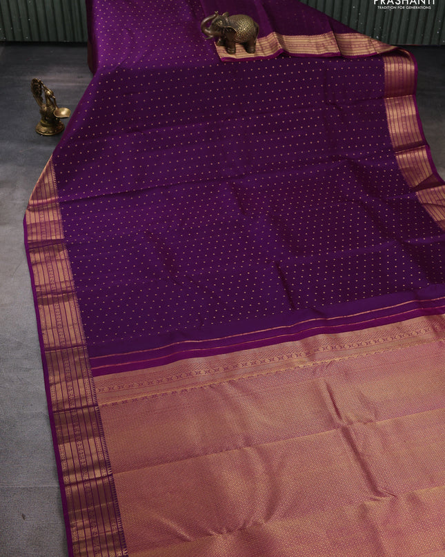 Pure kanchipuram silk saree purple and magenta pink with allover zari woven 1000 buttas and rich zari woven border