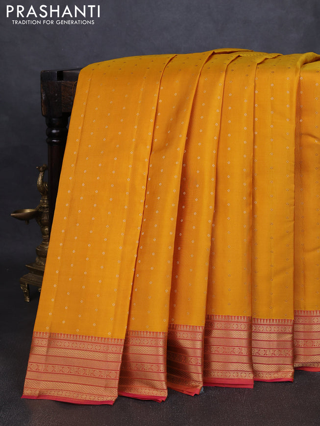 Pure kanchipuram silk saree yellow and dual tone pink with allover zari woven 1000 buttas and rich zari woven border