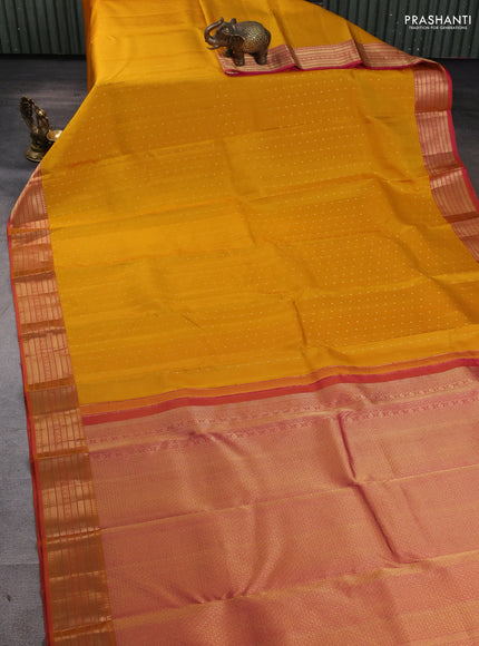 Pure kanchipuram silk saree yellow and dual tone pink with allover zari woven 1000 buttas and rich zari woven border