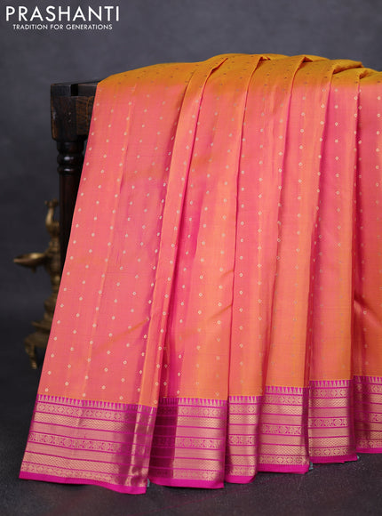 Pure kanchipuram silk saree dual tone yellowish pink and pink with allover zari woven 1000 buttas and rich zari woven border