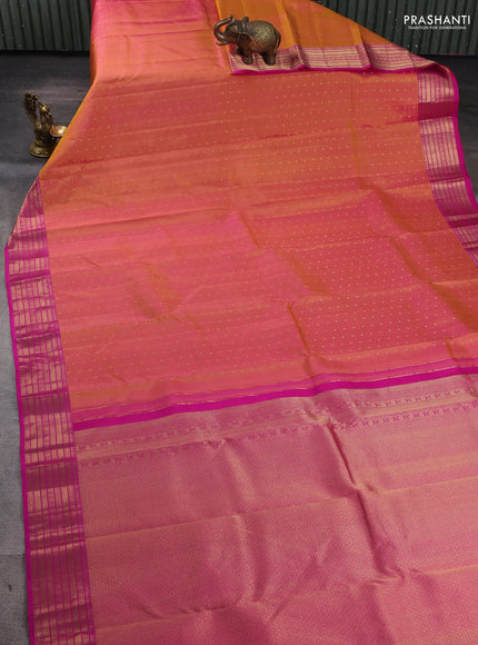 Pure kanchipuram silk saree dual tone yellowish pink and pink with allover zari woven 1000 buttas and rich zari woven border