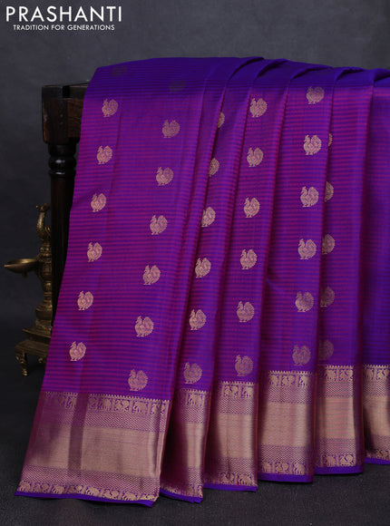 Pure kanchipuram silk saree purple with annam zari woven buttas and rich zari woven border