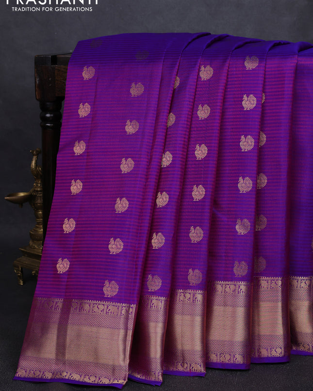 Pure kanchipuram silk saree purple with annam zari woven buttas and rich zari woven border