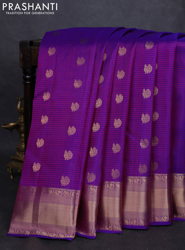 Pure kanchipuram silk saree purple with annam zari woven buttas and rich zari woven border