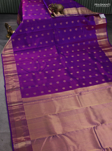 Pure kanchipuram silk saree purple with annam zari woven buttas and rich zari woven border