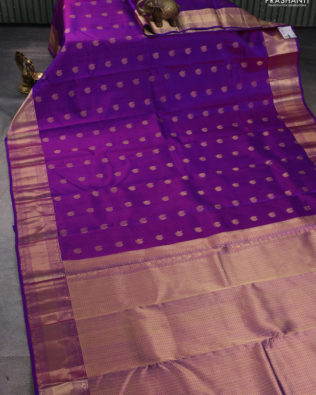 Pure kanchipuram silk saree purple with annam zari woven buttas and rich zari woven border