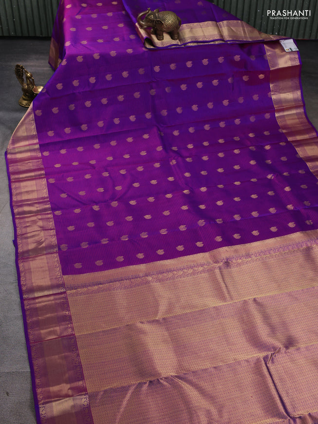 Pure kanchipuram silk saree purple with annam zari woven buttas and rich zari woven border