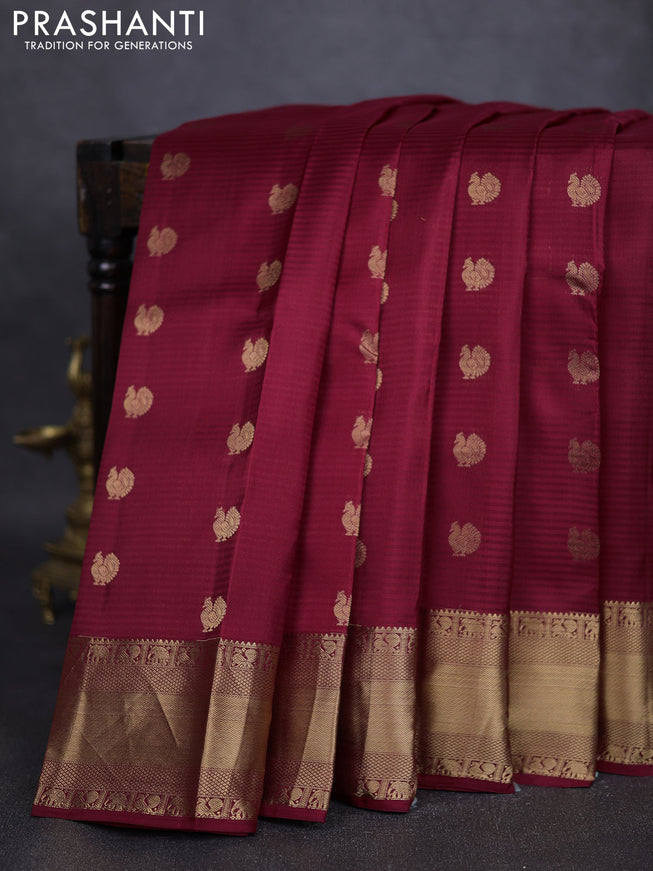 Pure kanchipuram silk saree maroon with annam zari woven buttas and rich zari woven border