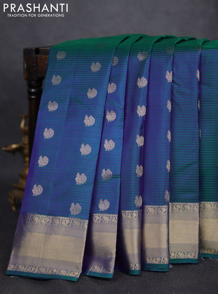 Pure kanchipuram silk saree dual tone greenish blue and green with annam zari woven buttas and rich zari woven border