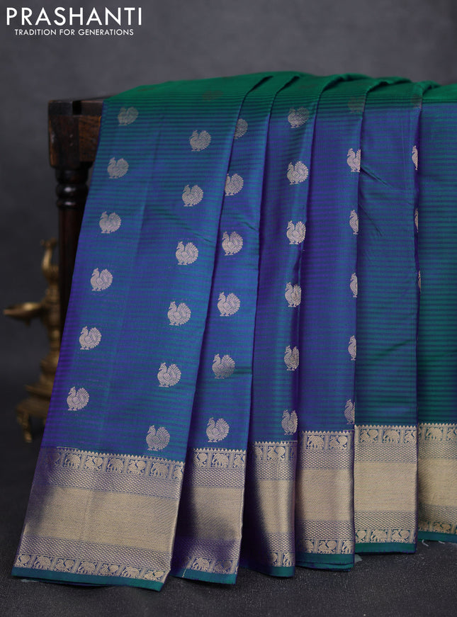 Pure kanchipuram silk saree dual tone greenish blue and green with annam zari woven buttas and rich zari woven border