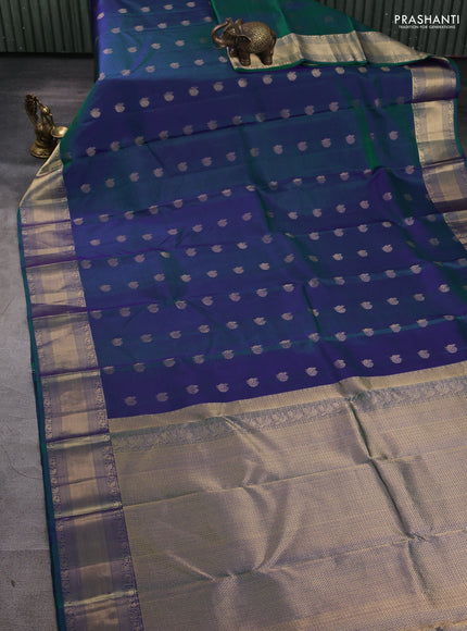 Pure kanchipuram silk saree dual tone greenish blue and green with annam zari woven buttas and rich zari woven border