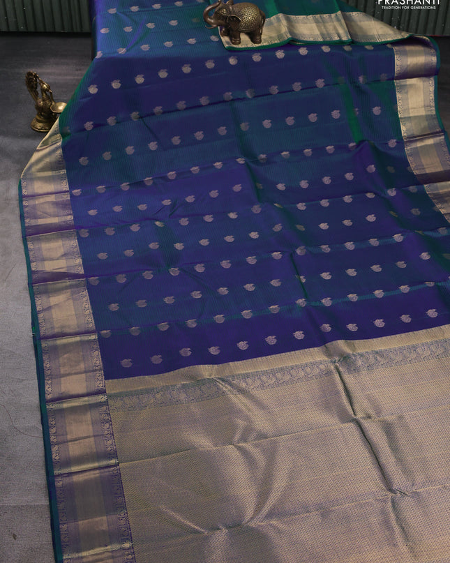 Pure kanchipuram silk saree dual tone greenish blue and green with annam zari woven buttas and rich zari woven border