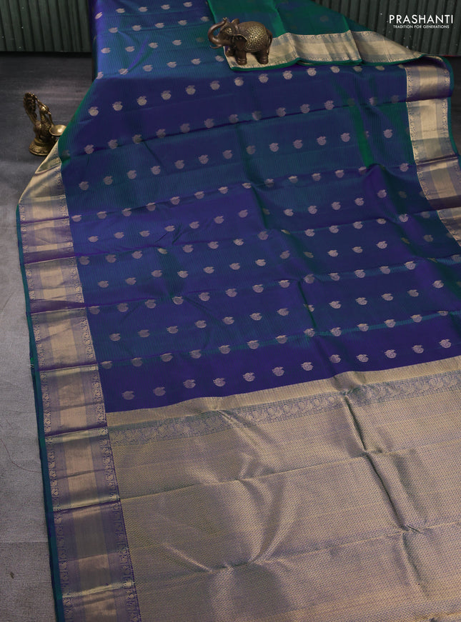 Pure kanchipuram silk saree dual tone greenish blue and green with annam zari woven buttas and rich zari woven border