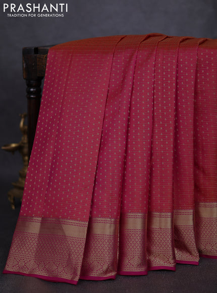 Pure kanchipuram silk saree dual tone pinkish orange and pink with allover zari weaves & 1000 buttas and rich zari woven border