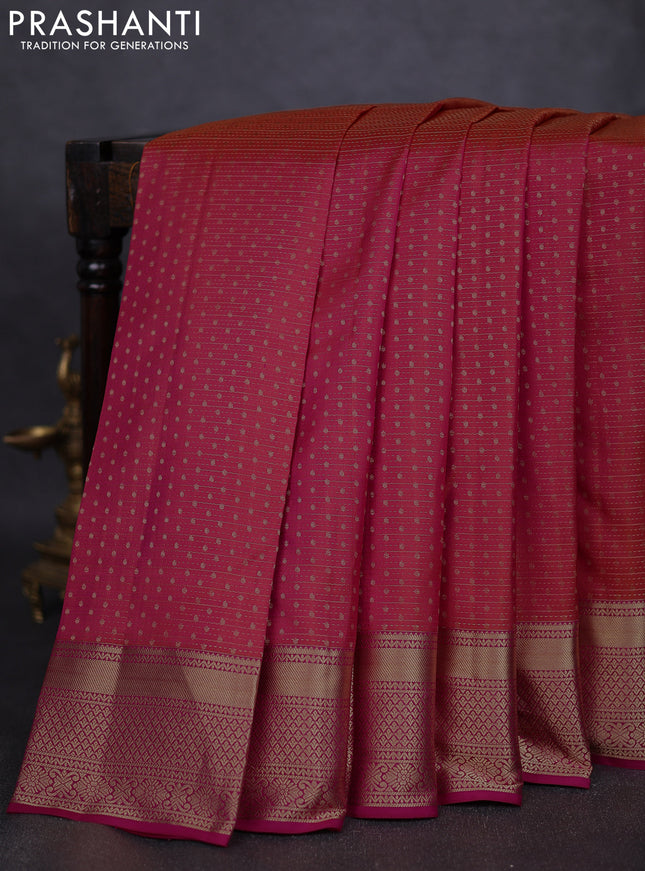 Pure kanchipuram silk saree dual tone pinkish orange and pink with allover zari weaves & 1000 buttas and rich zari woven border