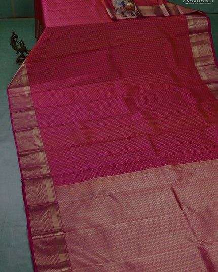 Pure kanchipuram silk saree dual tone pinkish orange and pink with allover zari weaves & 1000 buttas and rich zari woven border