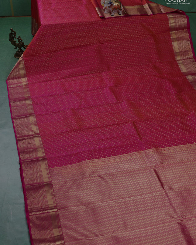 Pure kanchipuram silk saree dual tone pinkish orange and pink with allover zari weaves & 1000 buttas and rich zari woven border