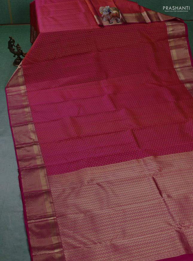 Pure kanchipuram silk saree dual tone pinkish orange and pink with allover zari weaves & 1000 buttas and rich zari woven border