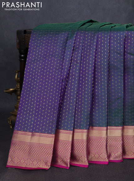 Pure kanchipuram silk saree dual tone greenish purple and dual tone pink with allover zari weaves & 1000 buttas and rich zari woven border