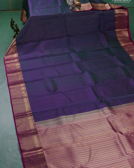 Pure kanchipuram silk saree dual tone greenish purple and dual tone pink with allover zari weaves & 1000 buttas and rich zari woven border