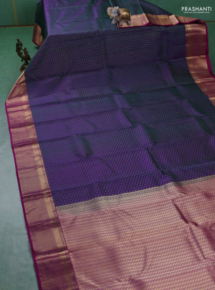 Pure kanchipuram silk saree dual tone greenish purple and dual tone pink with allover zari weaves & 1000 buttas and rich zari woven border