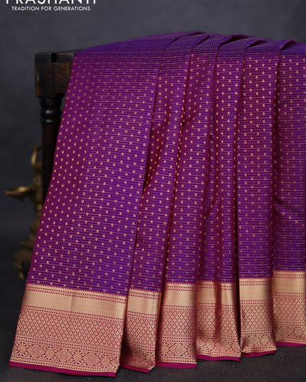 Pure kanchipuram silk saree purple and pink with allover zari weaves & 1000 buttas and rich zari woven border