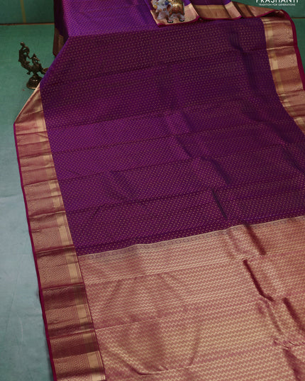 Pure kanchipuram silk saree purple and pink with allover zari weaves & 1000 buttas and rich zari woven border