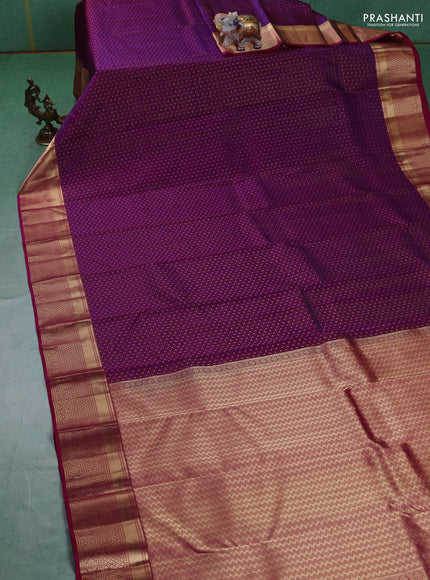 Pure kanchipuram silk saree purple and pink with allover zari weaves & 1000 buttas and rich zari woven border