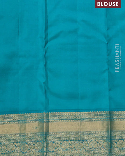 Pure kanchipuram silk saree dual tone green and teal green with allover zari weaves & buttas and rich zari woven border