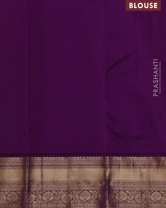 Pure kanchipuram silk saree dual tone greenish purple and dark purple with allover zari weaves & buttas and rich zari woven border