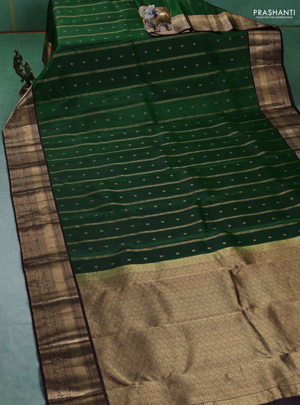 Pure kanchipuram silk saree green and coffee brown with allover zari weaves & buttas and rich zari woven border