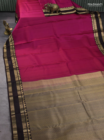 Pure kanchipuram silk saree magenta pink and coffee brown with allover self emboss pattern and rettapet zari woven border