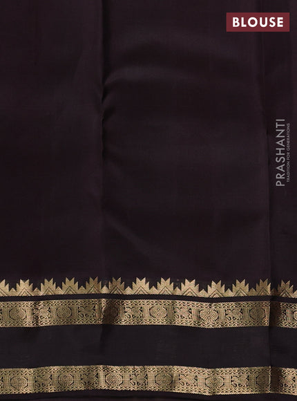 Pure kanchipuram silk saree magenta pink and coffee brown with allover self emboss pattern and rettapet zari woven border