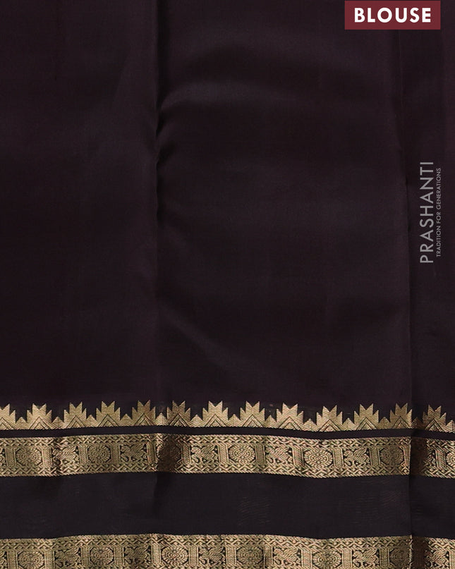 Pure kanchipuram silk saree magenta pink and coffee brown with allover self emboss pattern and rettapet zari woven border